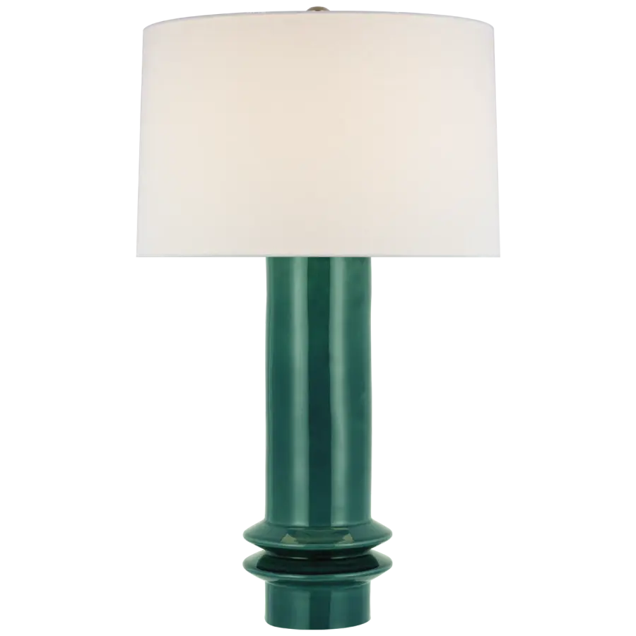 Montaigne Medium Table Lamp in Emerald Crackle with Linen Shade - Image 1