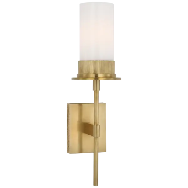 Beza Medium Tail Sconce in Antique Brass with White Glass