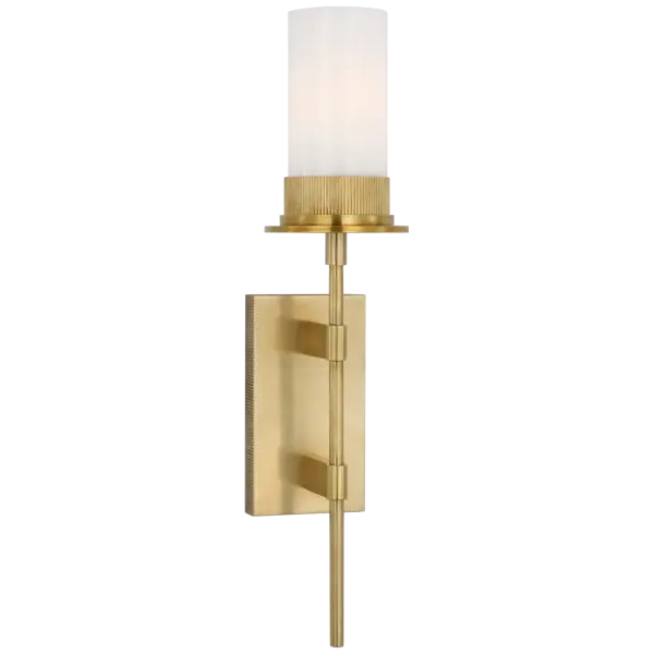 Beza Large Tail Sconce in Antique Brass with White Glass