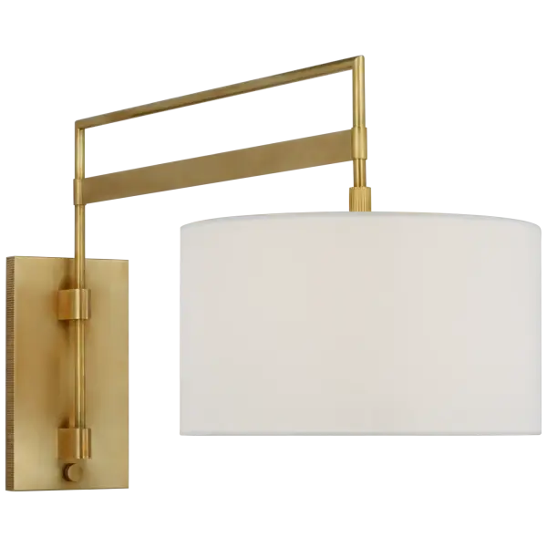 Gael Large Articulating Wall Light in Antique Brass with Linen Shade