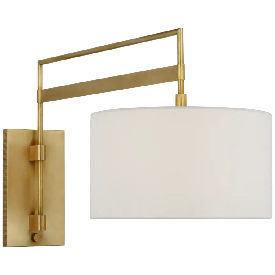 Gael Large Articulating Wall Light in Antique Brass with Linen Shade