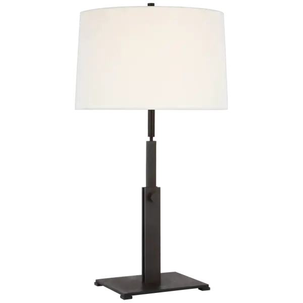 Cadmus Large Adjustable Table Lamp in Warm Iron with Linen Shade