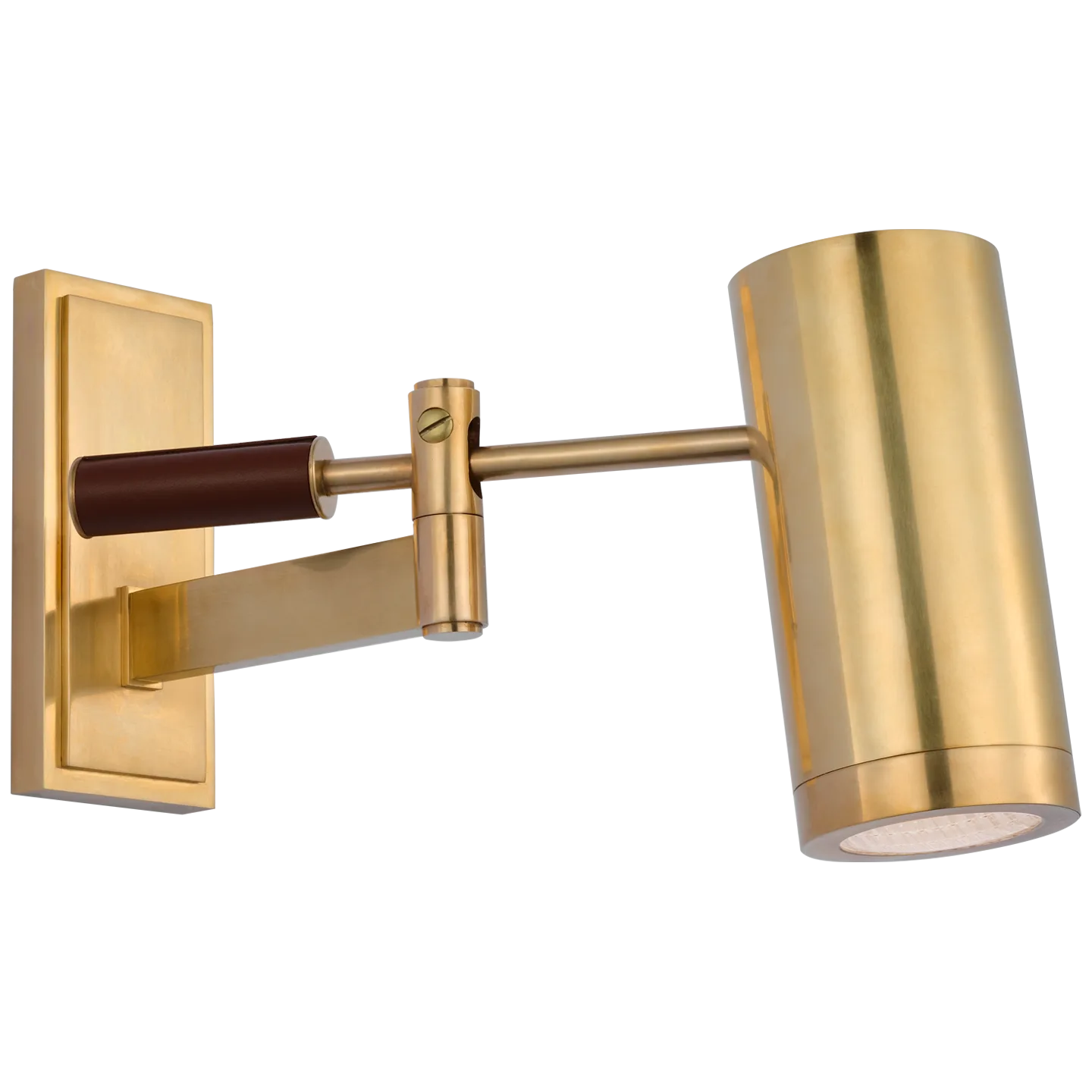 Grant 8" Articulating Wall Light in Natural Brass and Saddle Leather
