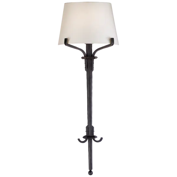 Allegra Medium Torch Tail Sconce in Aged Iron with Linen Shade