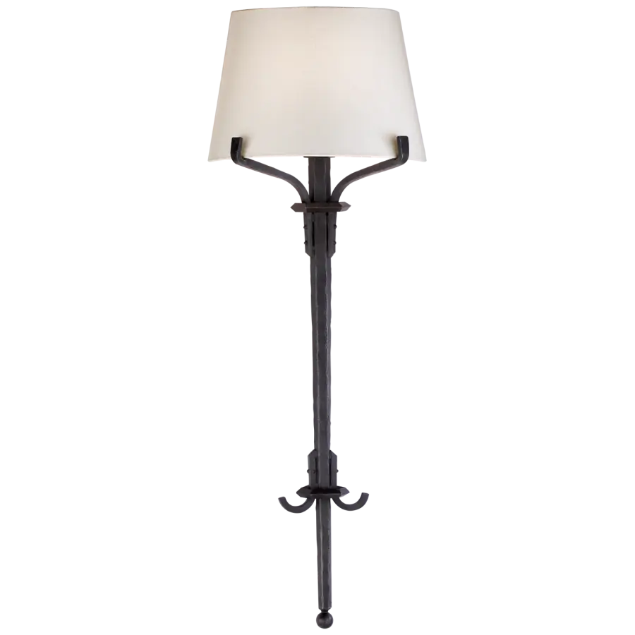 Allegra Medium Torch Tail Sconce in Aged Iron with Linen Shade