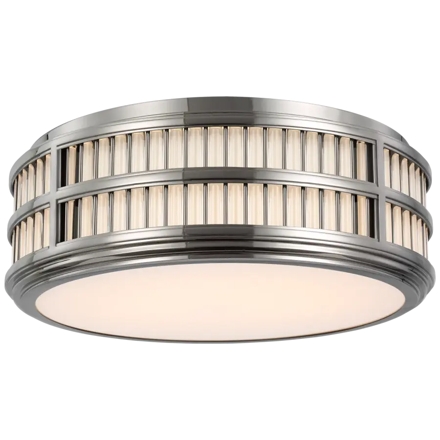 Perren 18" Flush Mount in Polished Nickel and Glass Rods