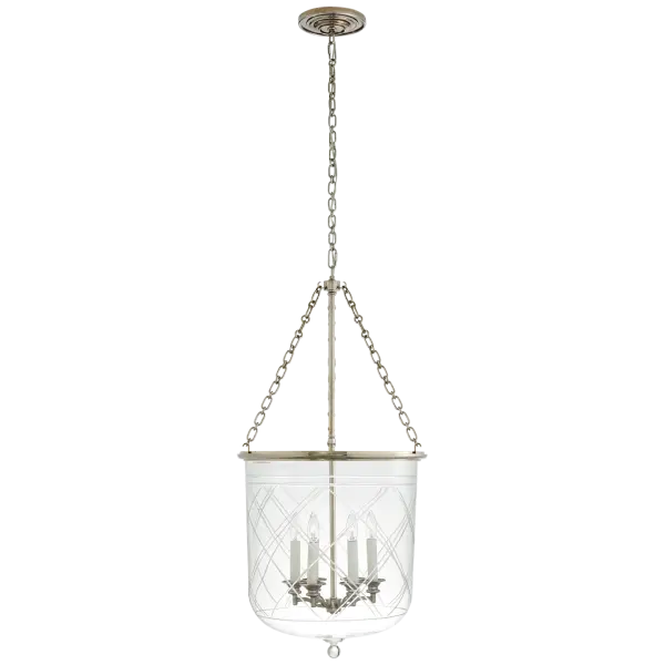 Cambridge Large Smoke Bell Lantern in Butler's Silver with Clear Glass