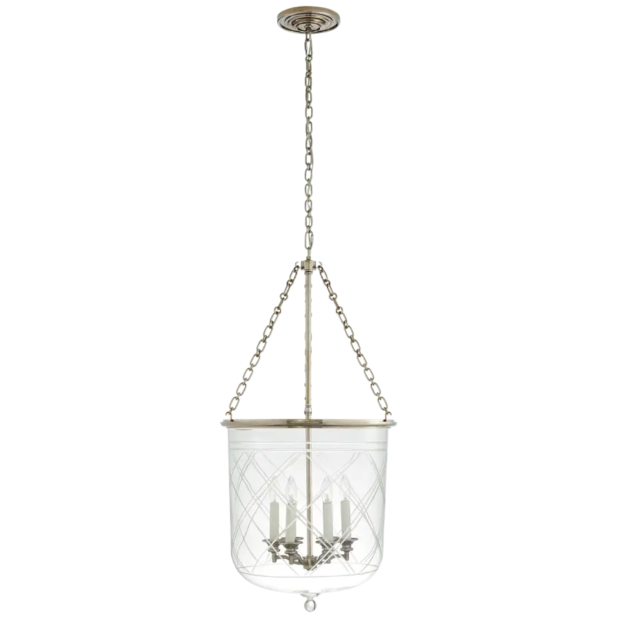 Cambridge Large Smoke Bell Lantern in Butler's Silver with Clear Glass