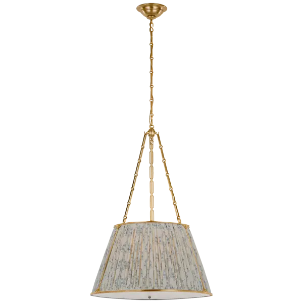 Allister 21" Hanging Shade in Hand-Rubbed Antique Brass with Schumacher Blue Aditi Pleated Shade Open Box