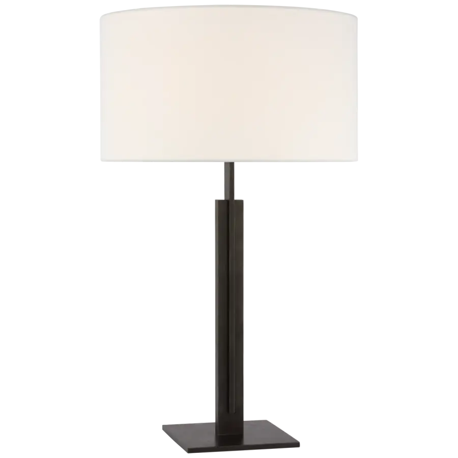 Serre Large Table Lamp in Aged Iron with Linen Shade - Image 1
