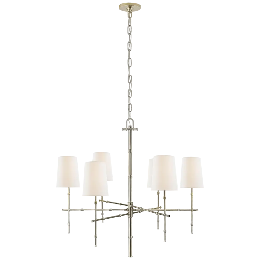 Grenol Medium Modern Bamboo Chandelier in Polished Nickel with Linen Shades