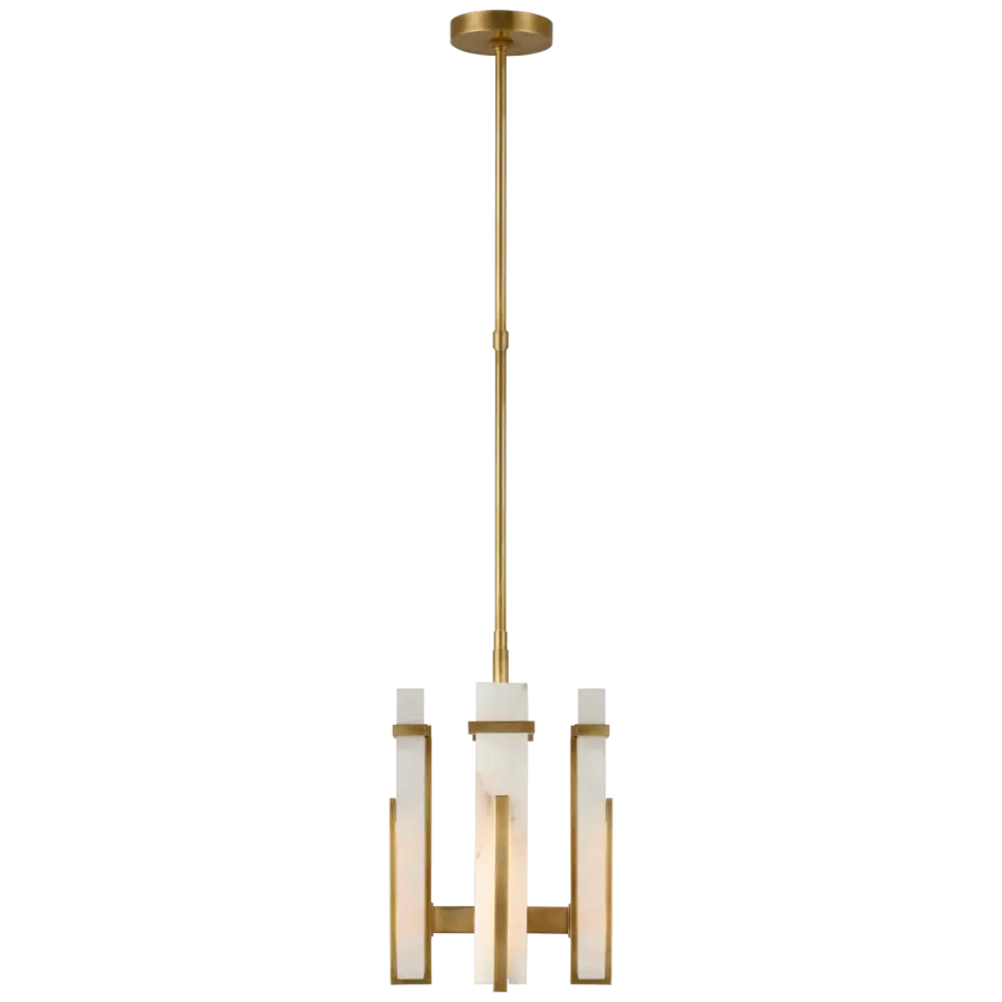 Malik Small Chandelier in Hand-Rubbed Antique Brass with Alabaster