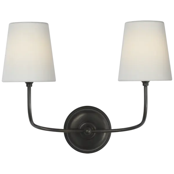 Vendome 16" Cordless Double Sconce in Bronze with Linen Shades