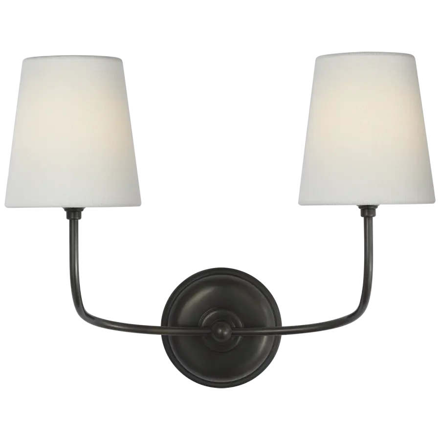 Vendome 16" Cordless Double Sconce in Bronze with Linen Shades