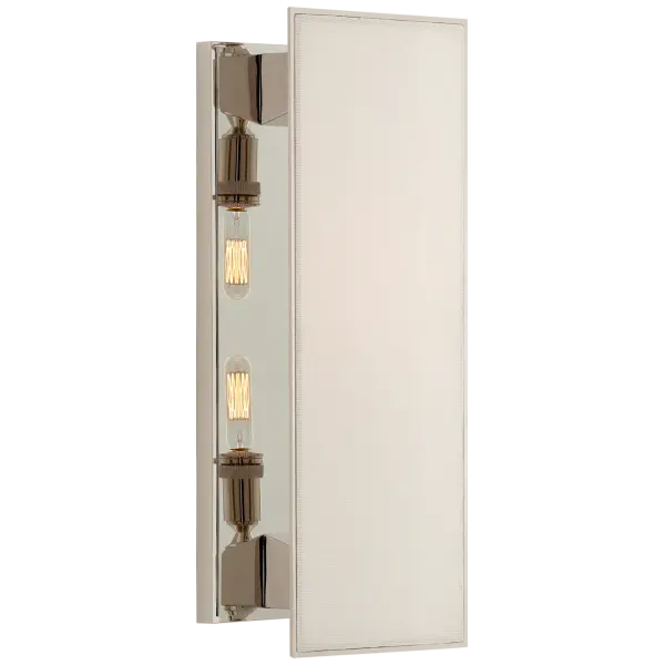 The Albertine Medium Sconce combines classic elegance with contemporary sensibility. Its polished nickel finish and linen diffuser create soft, flattering illumination perfect for bathrooms and bedrooms.