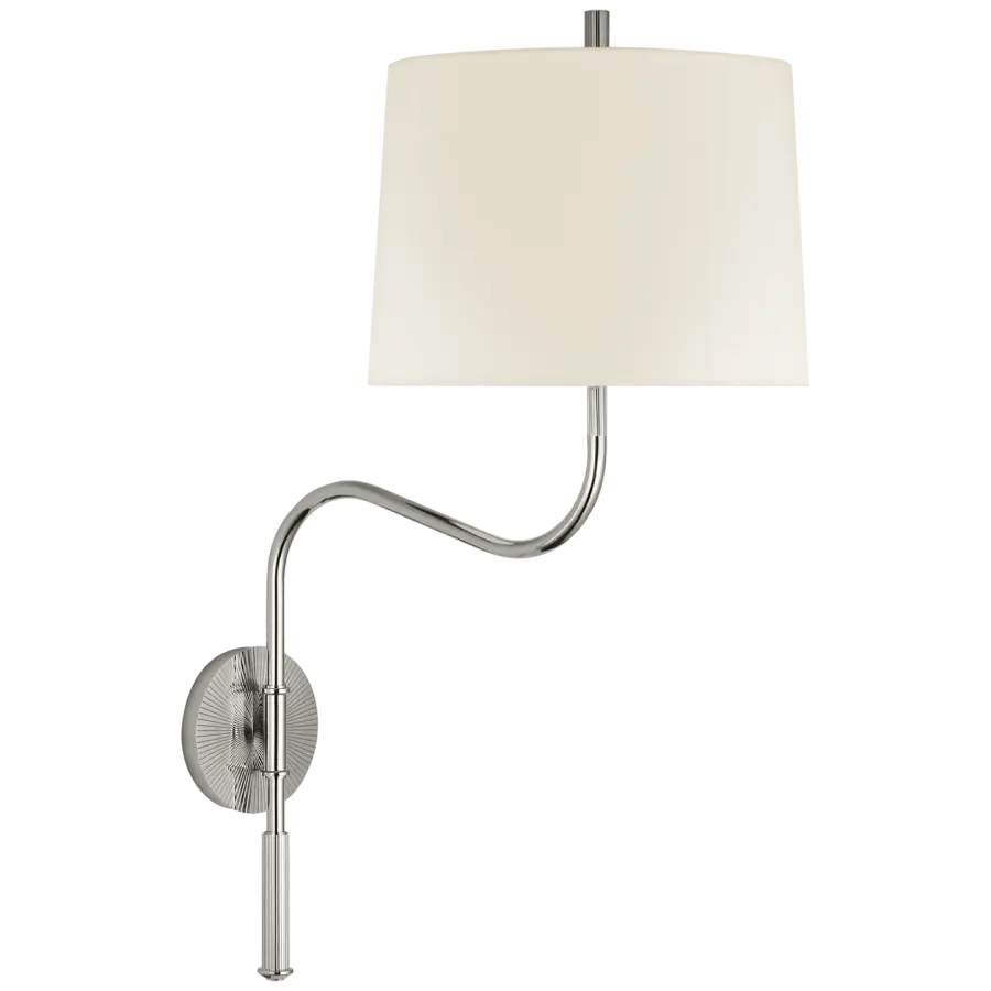 Canto Medium Swinging Wall Light in Polished Nickel with Linen Shade