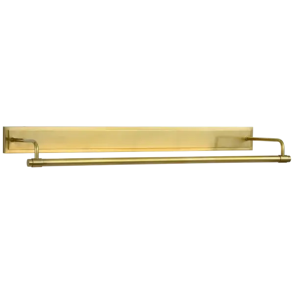The Kidd picture light combines traditional elegance with functional illumination. Its 30-inch width makes it ideal for medium to large artwork, while the hand-rubbed antique brass finish adds warmth and sophistication to any space.