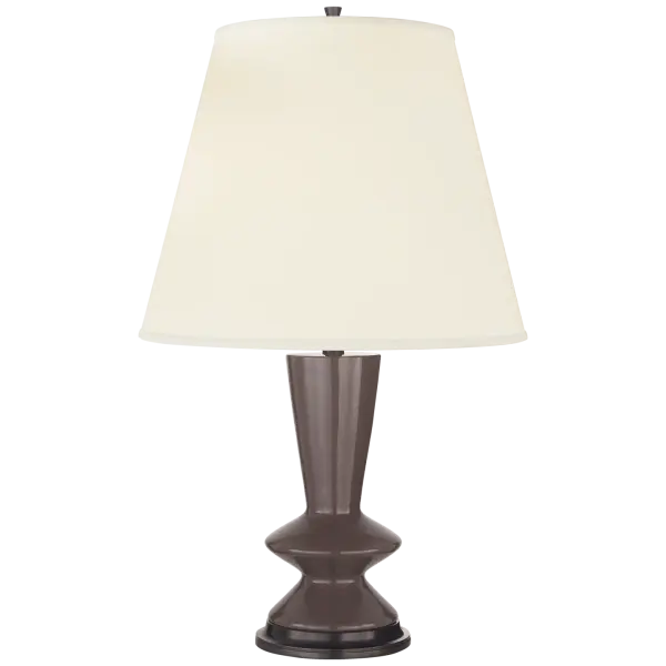The Arpel Table Lamp combines refined elephant gray metalwork with a soft natural percale shade, creating a versatile lighting solution that bridges traditional and contemporary aesthetics with understated elegance.