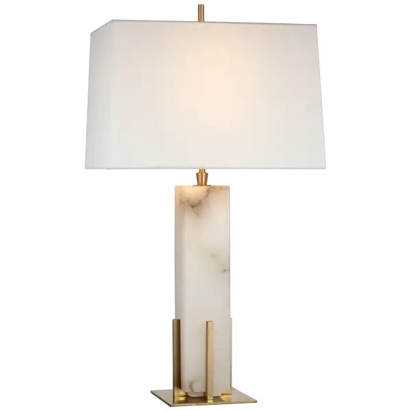 Gironde Large Table Lamp in Alabaster and Hand-Rubbed Antique Brass with Linen Shade Open Box
