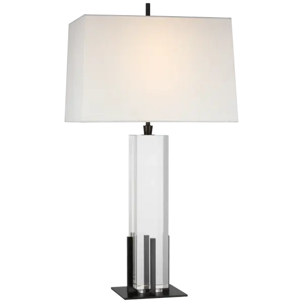 The Gironde Large Table Lamp combines sparkling crystal accents with warm bronze metalwork and a classic linen shade. This substantial piece brings sophisticated elegance to traditional and transitional interiors.