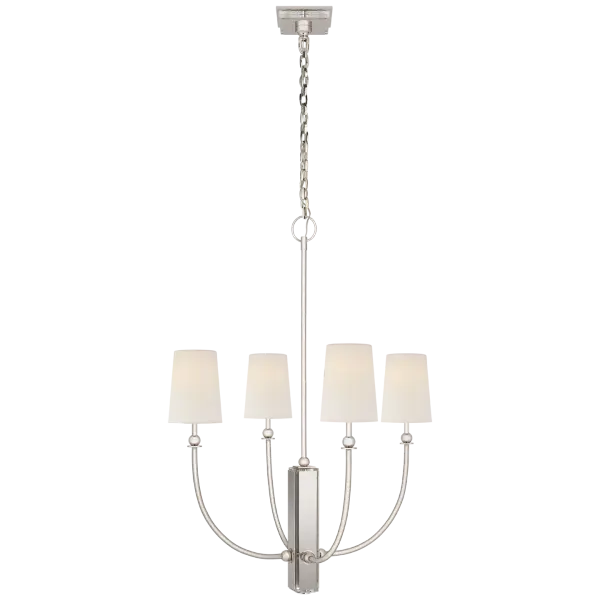 Hulton Medium Chandelier in Polished Nickel with Linen Shades