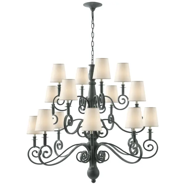 Lillie Road Large Chandelier in Dark Green with Natural Paper Shades