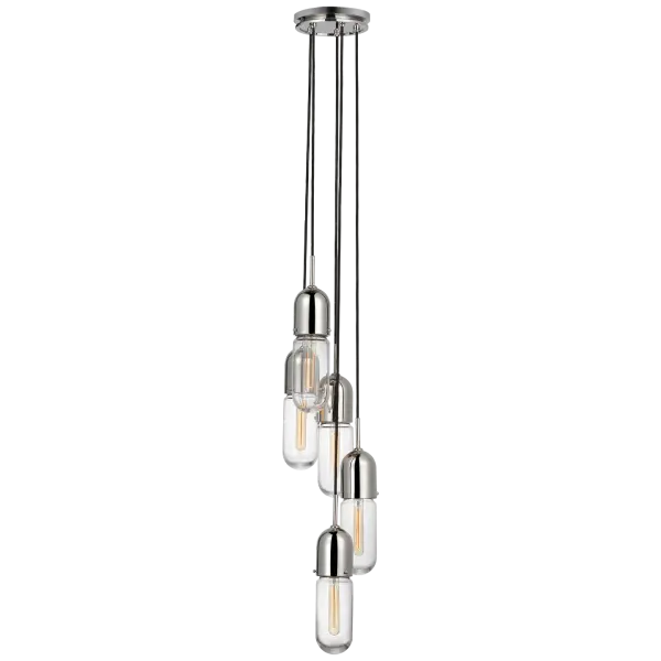 Junio 5-Light Pendant in Polished Nickel with Clear Glass