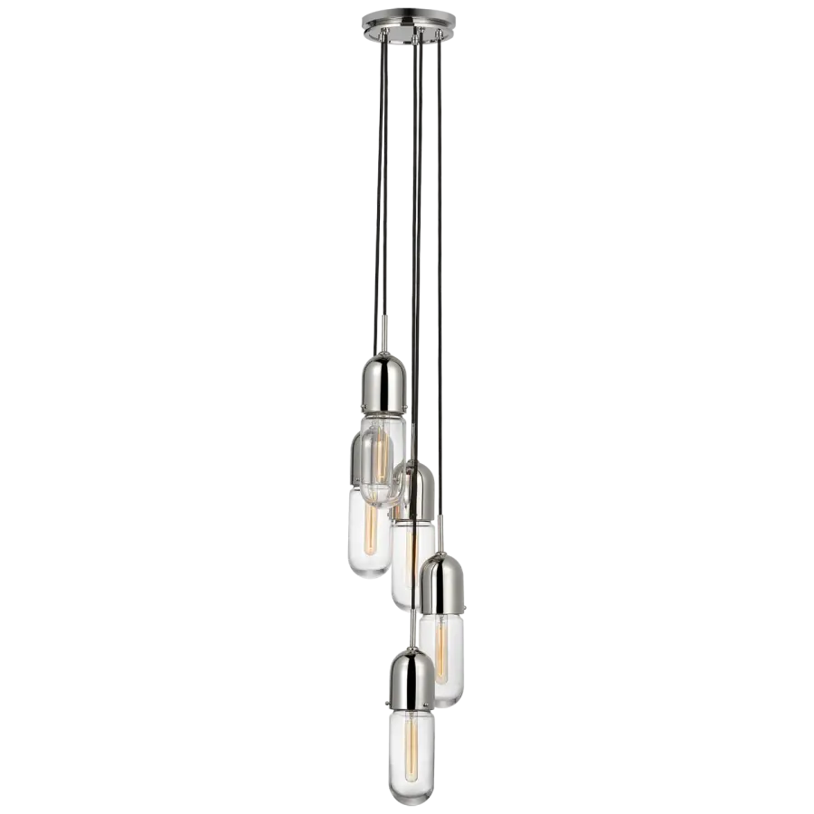 Junio 5-Light Pendant in Polished Nickel with Clear Glass