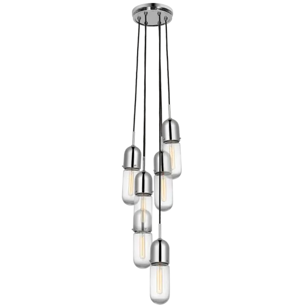 Junio 6-Light Pendant in Polished Nickel with Clear Glass