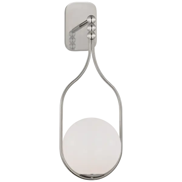 The Jodo 19" sconce combines transitional elegance with contemporary simplicity. Its polished nickel finish and white glass shade deliver bright, even illumination perfect for bathrooms and hallways.