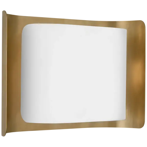 The Penumbra sconce combines hand-rubbed antique brass with white glass for a sophisticated look. At 10" wide, it provides excellent ambient lighting while maintaining a refined profile perfect for bathrooms and hallways.