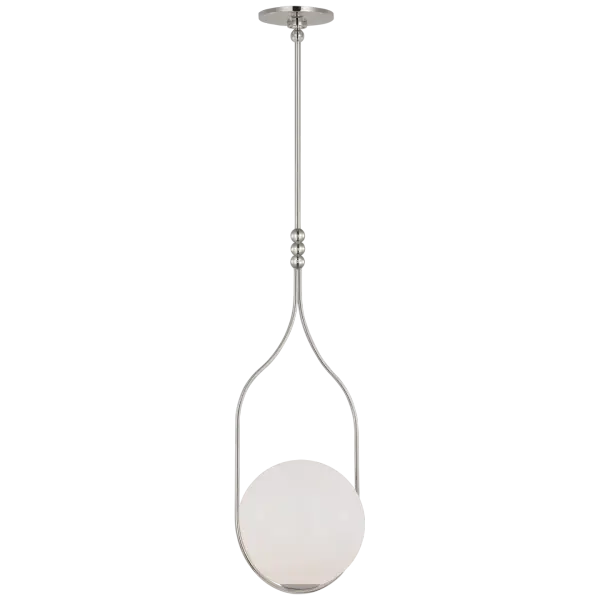 The Jodo 12" pendant combines clean lines with a sophisticated polished nickel finish and white glass shade. Its compact size makes it ideal for kitchen islands, bathrooms, or as multiples in a row.