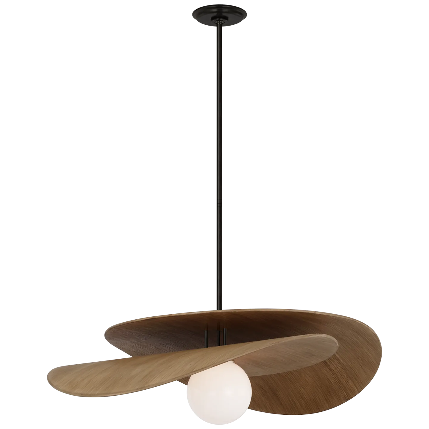 Mahalo 32" Tiered Pendant in Bronze and Natural Oak with White Glass Open Box