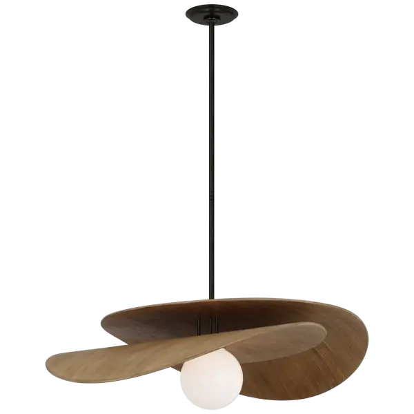 Mahalo 32" Tiered Pendant in Bronze and Natural Oak with White Glass Open Box