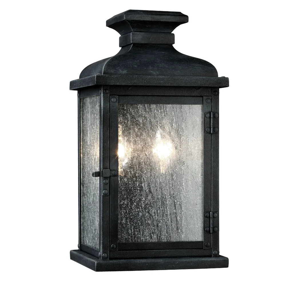 Pediment Two Light Outdoor Lantern in Dark Weathered Zinc