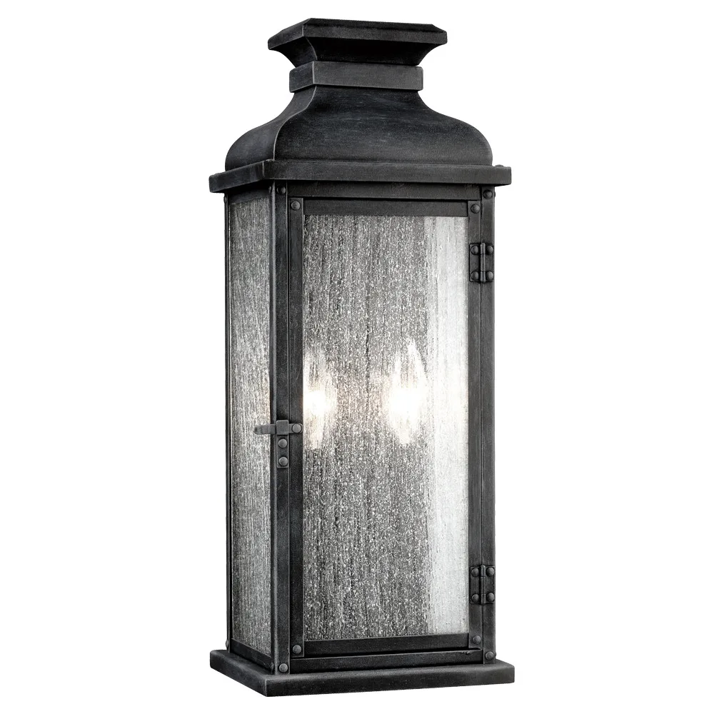 Pediment Two Light Outdoor Lantern in Dark Weathered Zinc