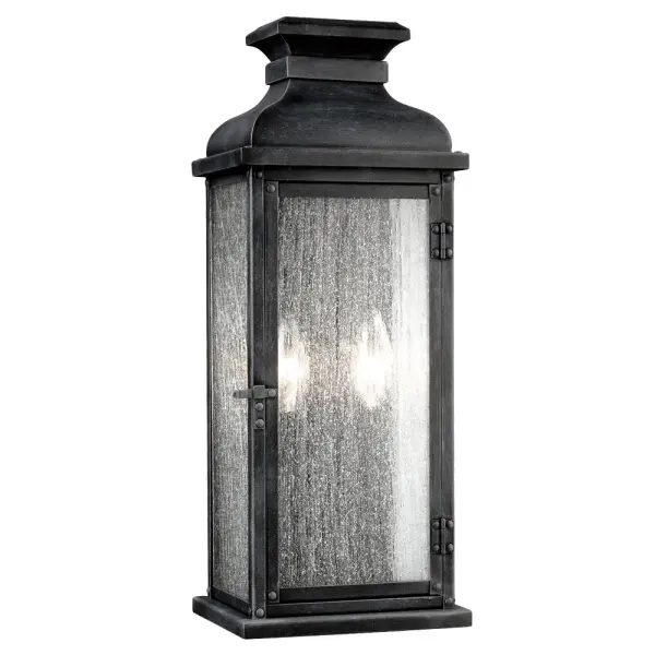 Pediment Two Light Outdoor Lantern in Dark Weathered Zinc