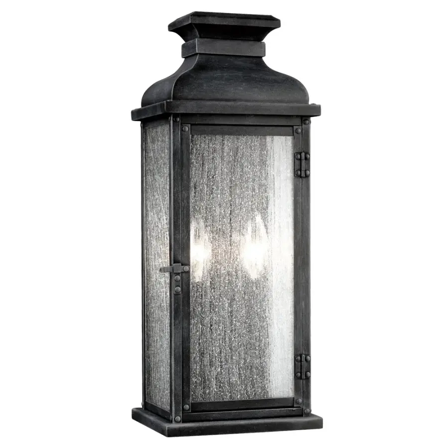 Pediment Two Light Outdoor Lantern in Dark Weathered Zinc