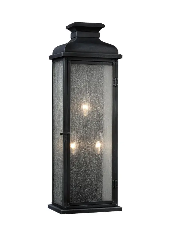 Pediment Three Light Outdoor Lantern in Dark Weathered Zinc