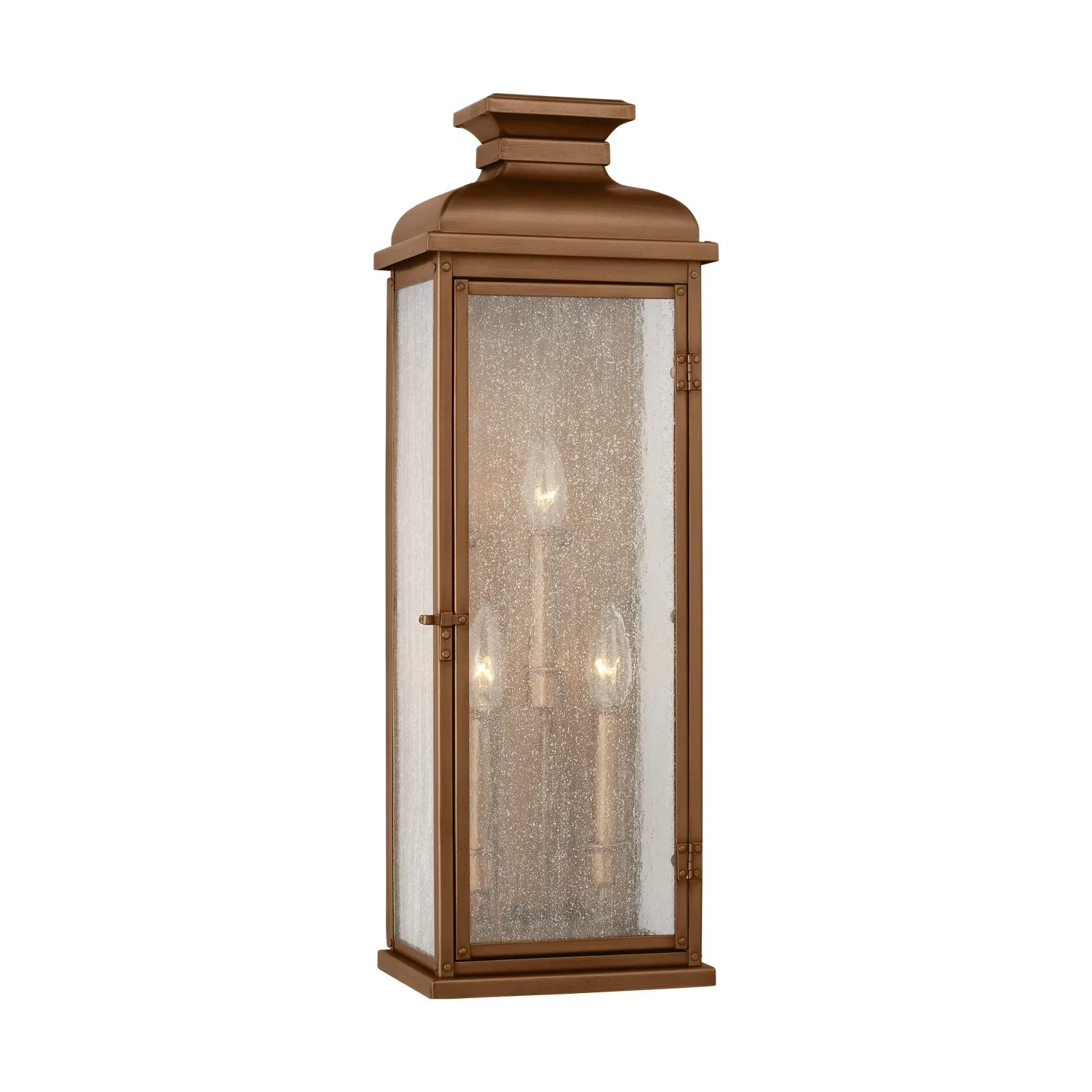 Pediment Three Light Wall Lantern in Natural Copper