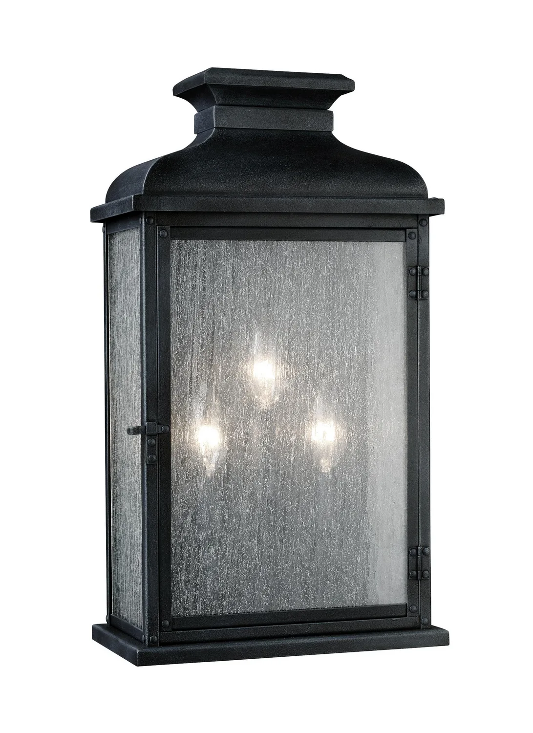 Pediment Three Light Outdoor Lantern in Dark Weathered Zinc