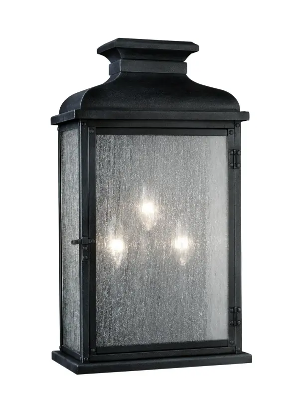 Pediment Three Light Outdoor Lantern in Dark Weathered Zinc