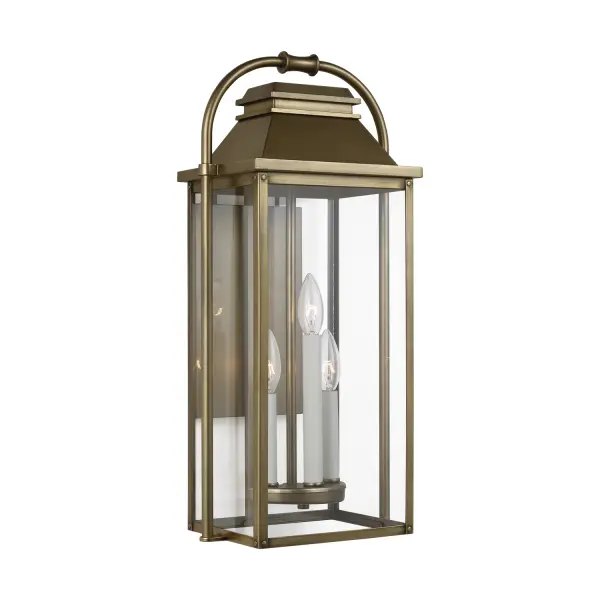 Wellsworth Three Light Outdoor Lantern in Painted Distressed Brass