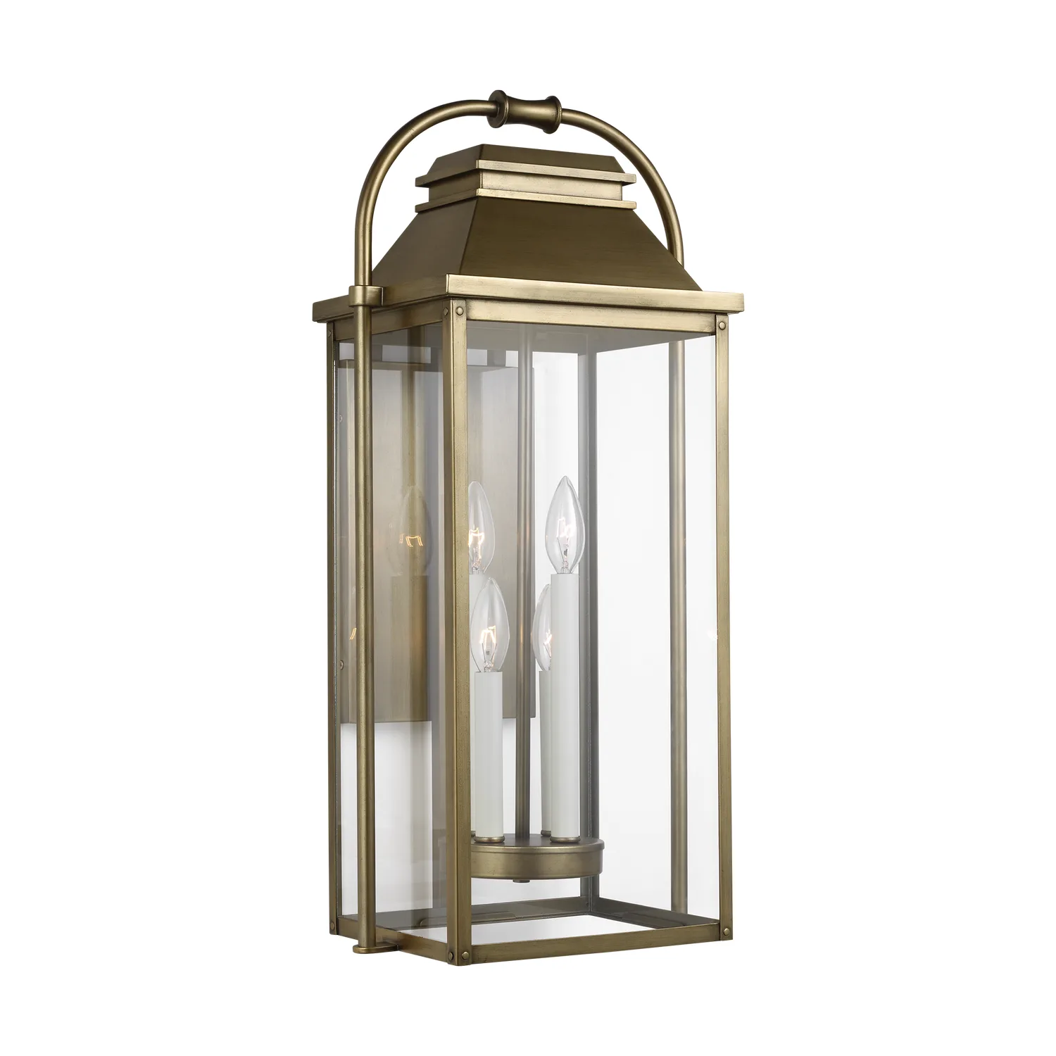 Wellsworth Four Light Outdoor Lantern in Painted Distressed Brass