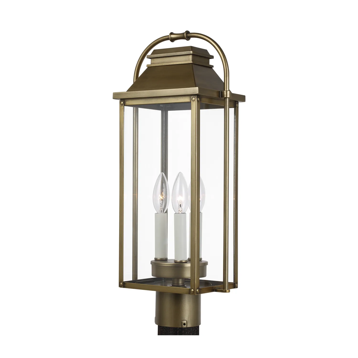 Wellsworth Three Light Post Lantern in Painted Distressed Brass