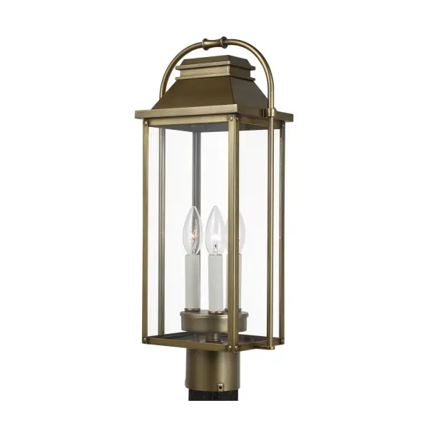 Wellsworth Three Light Post Lantern in Painted Distressed Brass