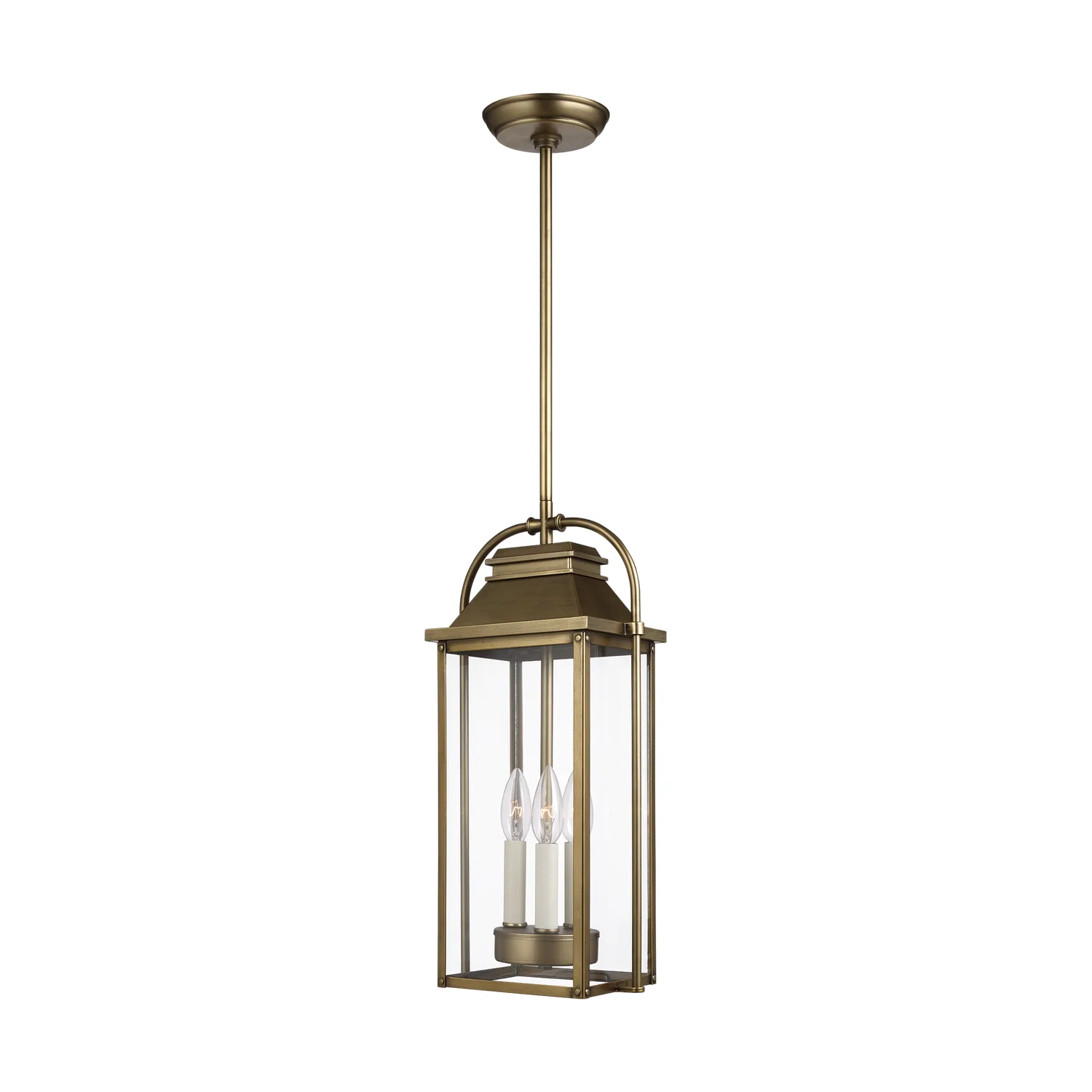 Wellsworth Three Light Outdoor Pendant in Painted Distressed Brass