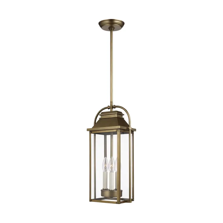 Wellsworth Three Light Outdoor Pendant in Painted Distressed Brass