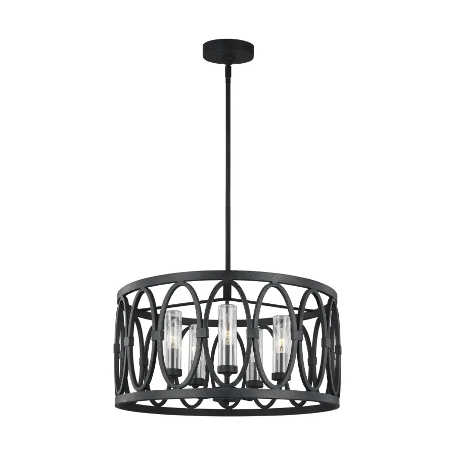 Patrice Five Light Outdoor Chandelier in Dark Weathered Zinc