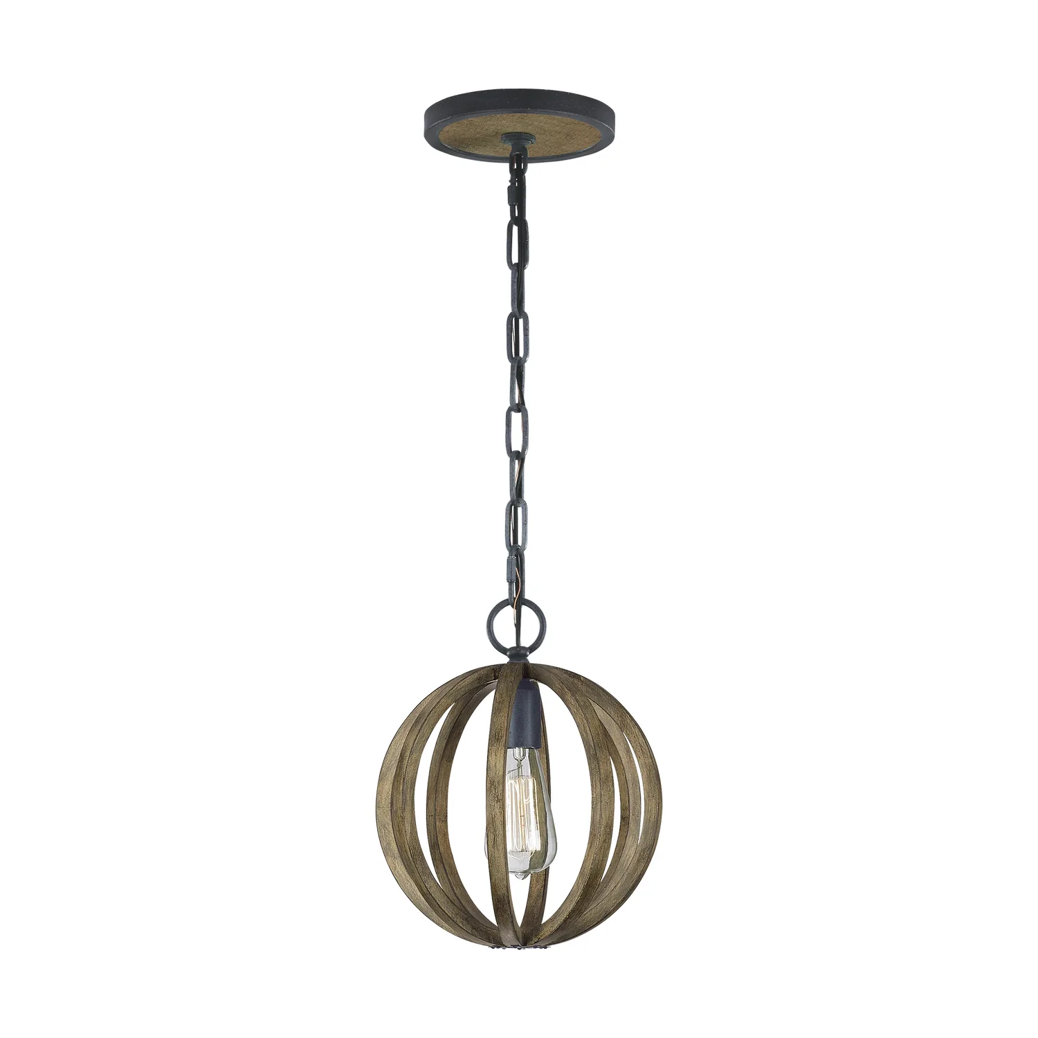 Allier One Light Mini Pendant in Weathered Oak Wood / Antique Forged Iron